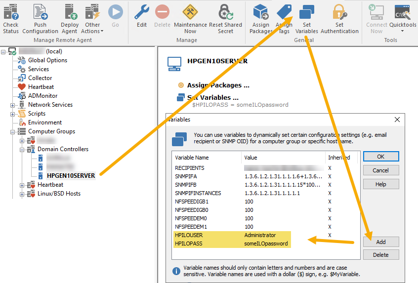 Setzen einer Variable für den Zugriff auf eine HP Gen10 iLO